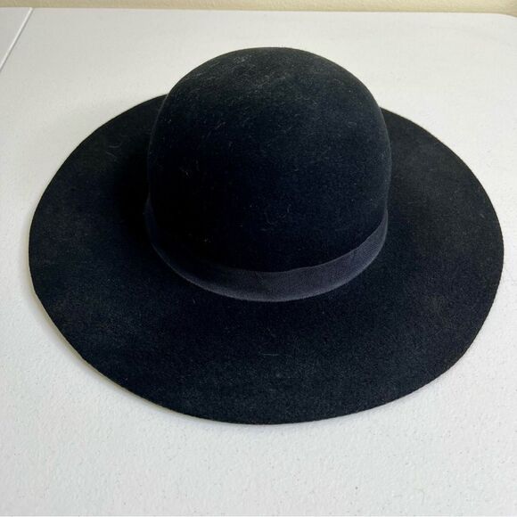 Black Wool Boho Hat Grosgrain Ribbon Band Floppy Cloche Women Small Medium - Picture 1 of 7